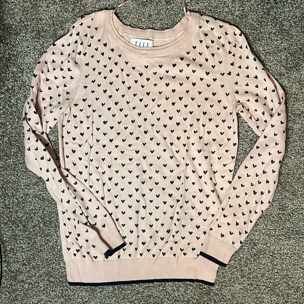 ELLE PINK AND BLACK HEART SWEATER